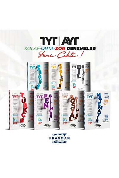 Fragman Yayınları 2026 Tyt Yeni Nesil Muhteşem Deneme Seti Ösym Tarzına Uygun Kolay Orta Zor 21 Deneme