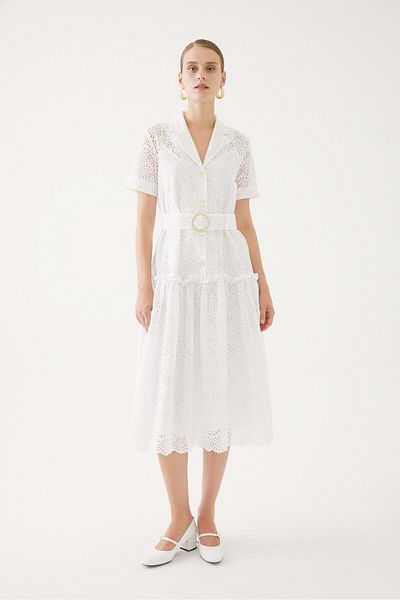 Exquise Shirt Collar White Dress