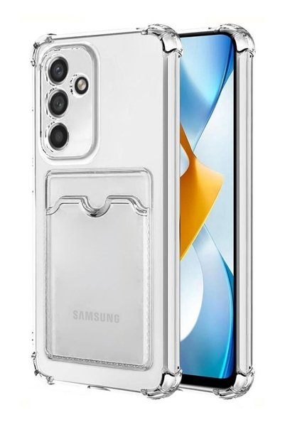 HANPORIUM Samsung Galaxy S23 Fe Compatible Transparent Silicone Case with Card Holder Compartment-Extra Reinforced Edge