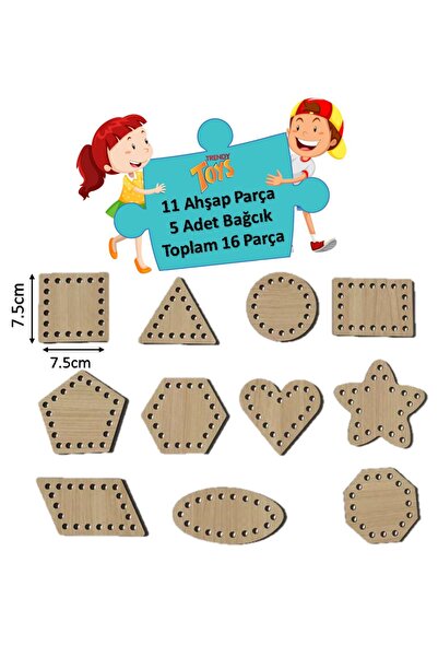 Trendy Toys Eğitici Ahşap Çizgi Çalışmaları,Sayı ve Şekiller Ip Geçirme  El Kası Geliştirme