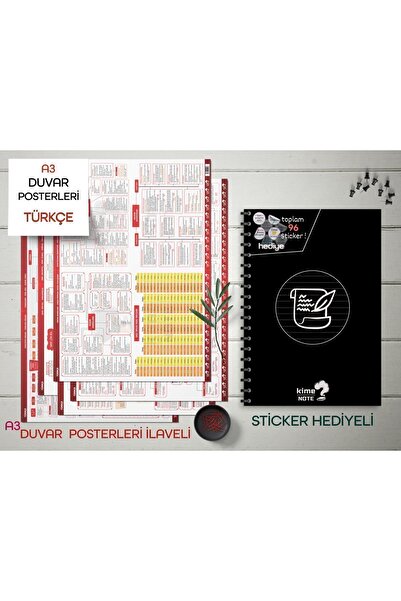 Kime Note TYT Çizgili Türkçe Okul Defteri Konu Anlatımlı 5 Büyük Poster ve 96...