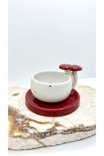 Port Aksesuar Mushroom Designed Handmade Ceramic Cup 120ml