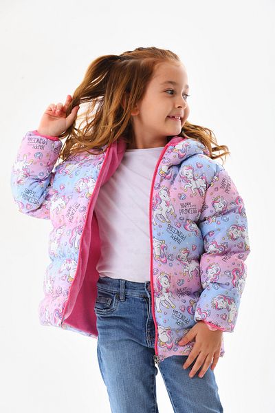 ROBA KIDS Unicorn2 Patterned Fleece Hooded Puffer Jacket for Boys and Girls - Rb-109