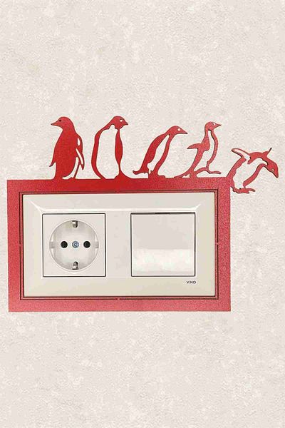 BLgrup 2128-k Laser Cut Decorative Wooden Switch Socket Frame Double Penguins Red