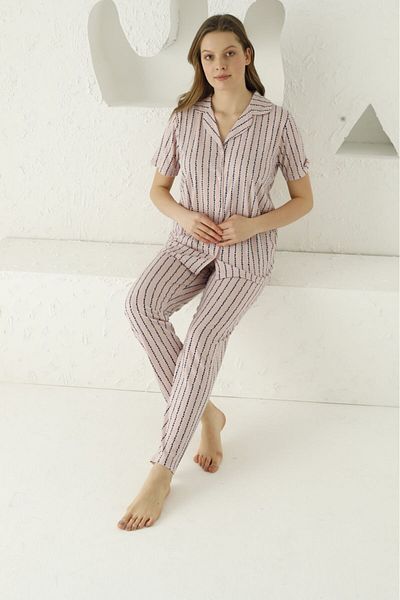 PİJAMOOD Women's Short Sleeve Cotton Front Buttoned Pajamas Set