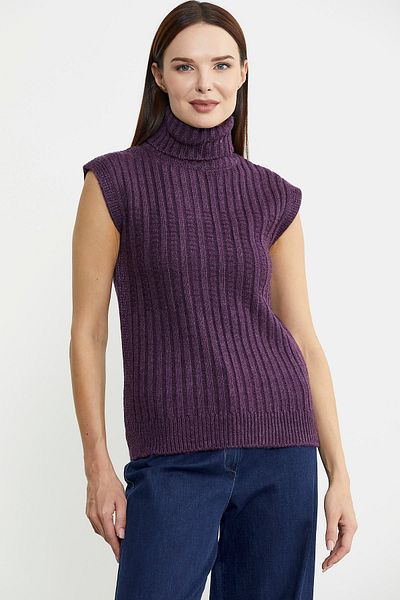Sementa Purple Full Fisherman Sleeveless Knitwear Sweater
