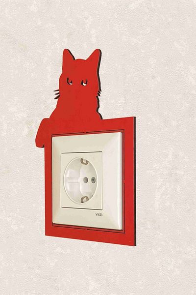 BLgrup 2124-k Laser Cut Decorative Wooden Switch Socket Frame Single Angry Cat Red