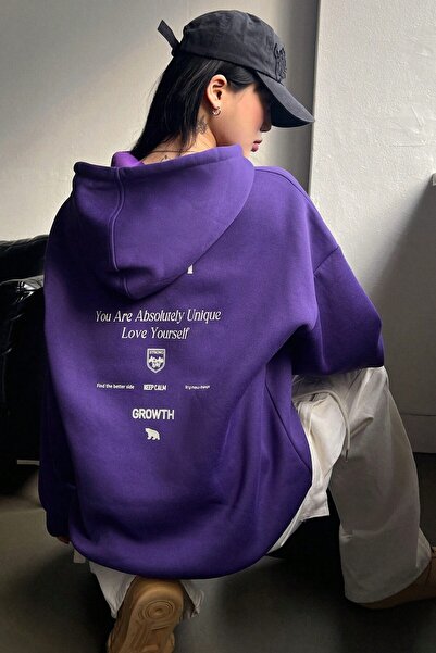 MODAGEN Унісекс фіолетовий худі з капюшоном Calm Love Yourself з принтом на спині Oversize Sweatshirt