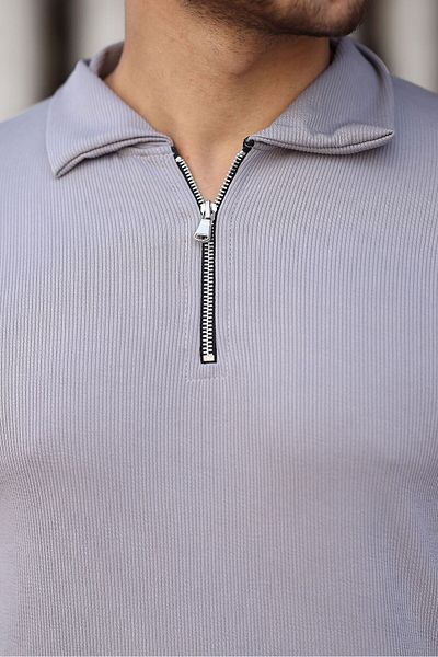 ROBERTO BORNOVA Gray Thin Lycra Long Sleeve Half Zipper Body Sweater