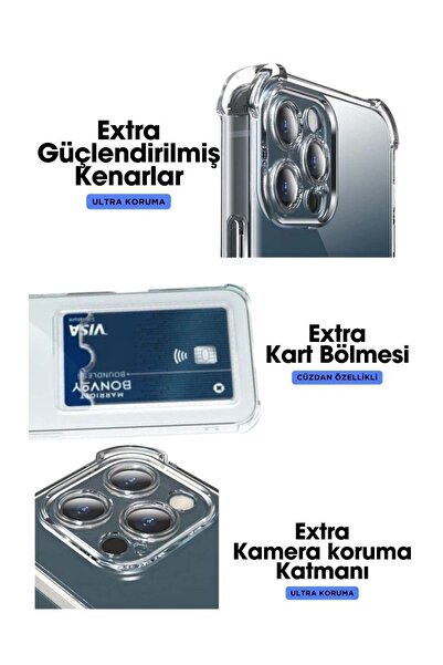 HANPORIUM Redmi Note 13 Pro Plus Kartlık Bölmeli Şeffaf Silikon Kılıf - Extra Güçlendirilmiş Kenar