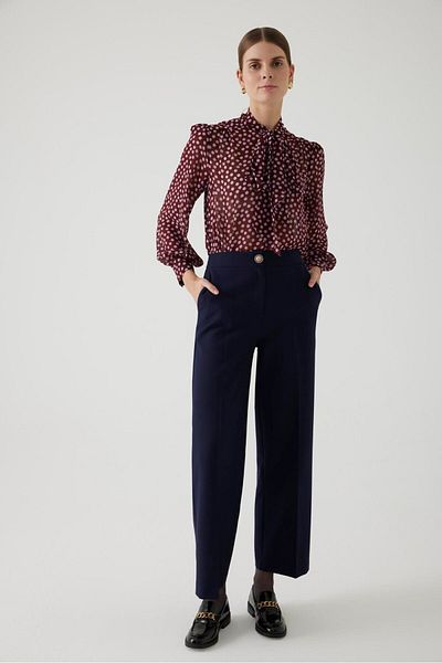Exquise Navy Blue Regular Wide Leg Trousers