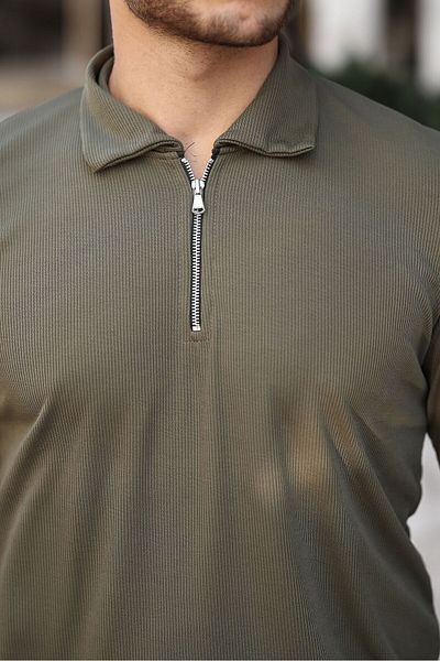 ROBERTO BORNOVA Khaki Fit - Λεπτό πουλόβερ Lycra Body με μακρύ μανίκι και μισό φερμουάρ