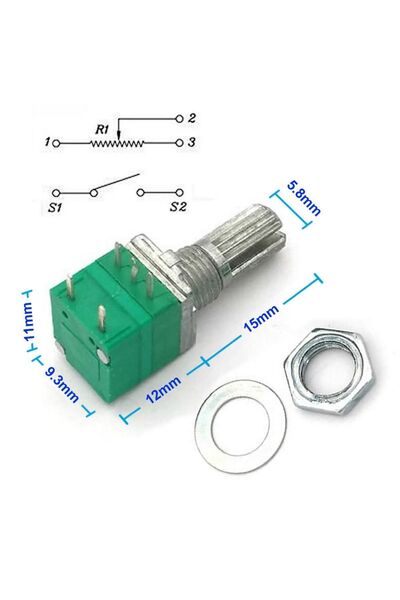 Genel Markalar 5 Pin 50kohm Potansiyometre B50k Anahtarlı Tırtıklı 15mm Döner...