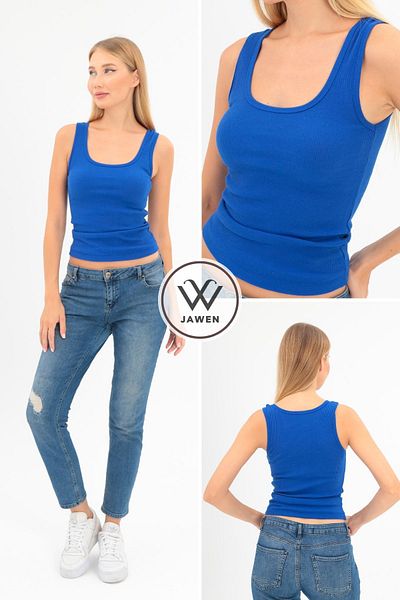 JAWEN Women's New Season Cotton Comfort Model Ribbed Look Thick Strap Premium Texture Basic Knitted Undershirt