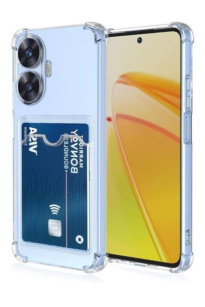 HANPORIUM جراب Realme C55 مصنوع من السيليكون ممتص للصدمات مع حامل بطاقات