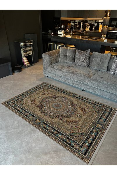 Rugs Modern Halı Covor decorativ modern din seria etnică, de culoare muștar d...