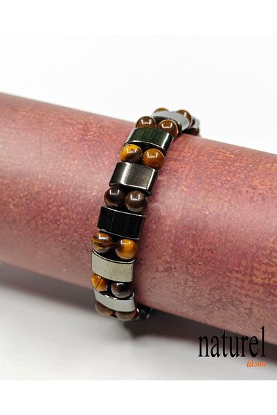 Naturel Tılsım Natural Stone Tiger Eye and Wrist Hematite Bracelet