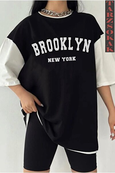 Tarzsokak Tricou unisex negru oversize, în două culori, cu imprimeu BROOKLYN NYC