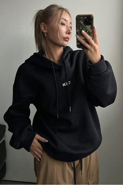 MODAGEN Schwarzes Unisex-Oversize-Sweatshirt mit Kapuze – „Love Yourself“-Rückendruck