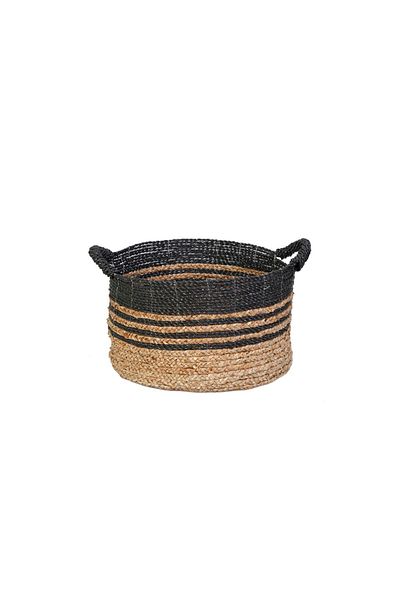 KANCAEV Mendong Wicker Black-Natural Πλεκτό Καλάθι - Μεσαίο Μέγεθος