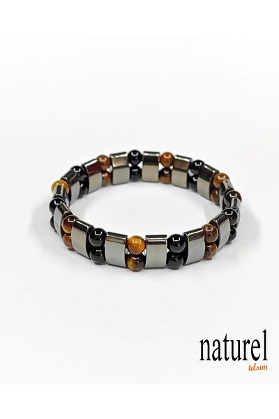 Naturel Tılsım Natural Stone Tiger Eye - Hematite and Onyx Bracelet