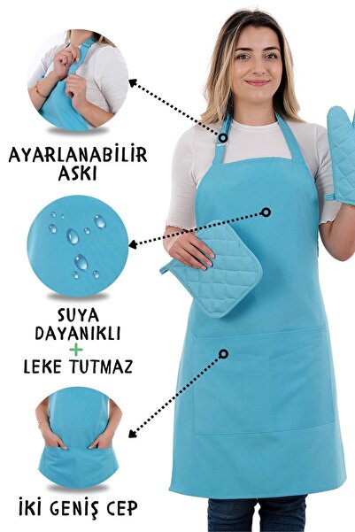 sevilya Simple 3'lü Set Ayar Askılı Mutfak Önlüğü Seti (ELDİVEN, TUTACAK)