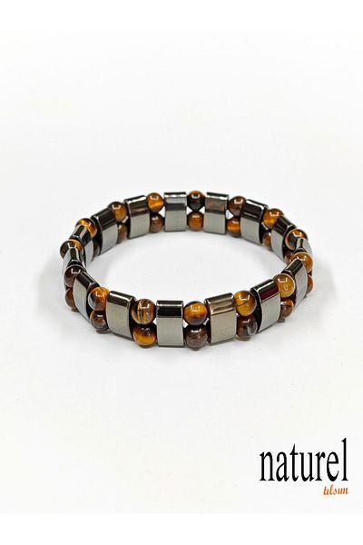 Naturel Tılsım Natural Stone Tiger Eye and Wrist Hematite Bracelet