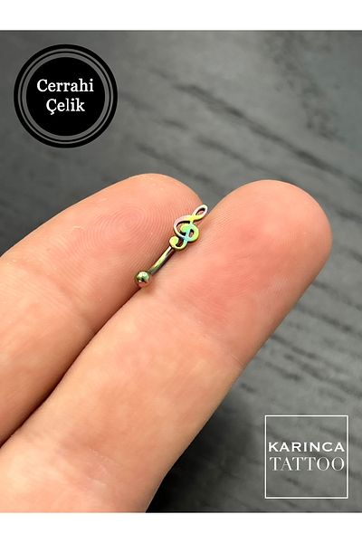 Karınca Piercing Colorful Rainbow - Music Note Left Key, Eyebrow Ear Helix Piercing