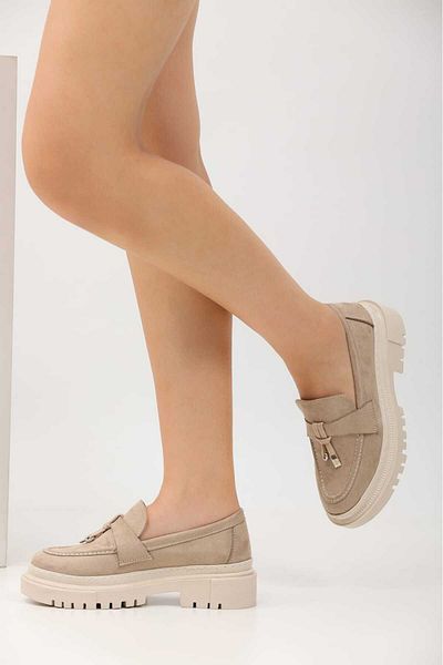 StWenn Thick Sole Suede Cream Loafer Moccasin - Women's Shoes