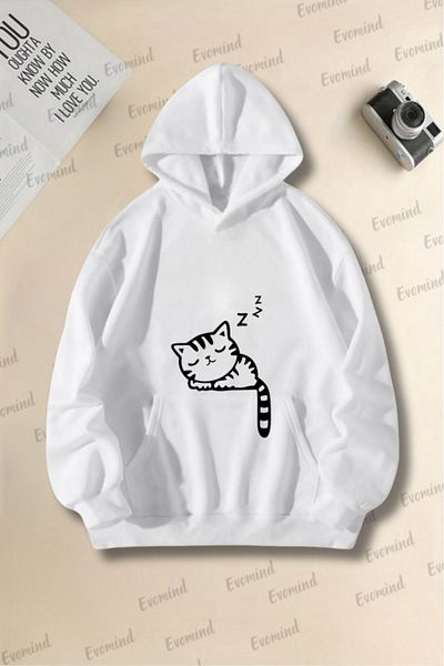 artı4 Φούτερ με κουκούλα Unisex Sleepy Cat με στάμπα για ενήλικες και παιδιά