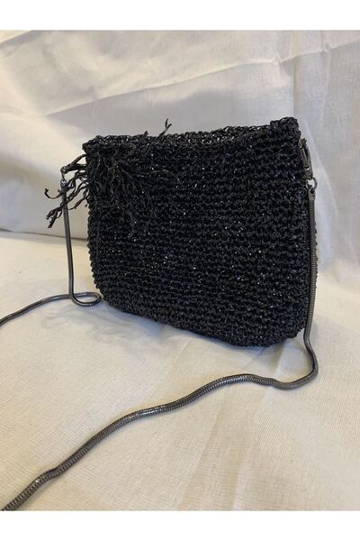 ddoo Metalik Siyah Çanta. Küçük boy zincirli çanta