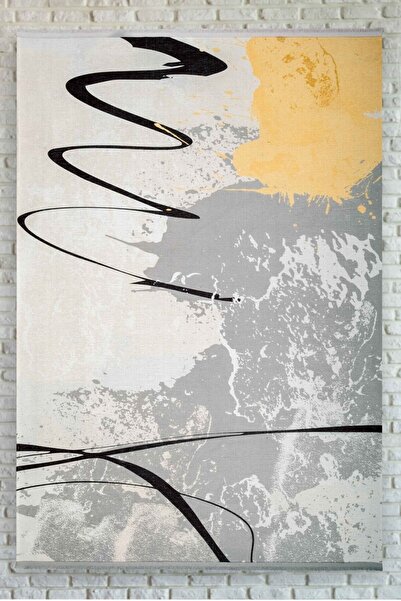 Oriente Home Abstract Desenli Gri Beyaz Bej Kaymaz Taban Yıkanabilir Şönil Ma...