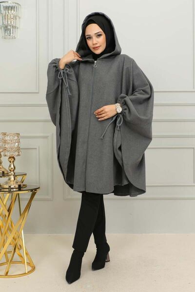 TESETTÜR MÜJDE MERVE Kapüşonlu Tesettür Panço