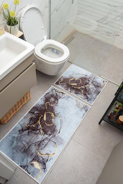 Oriente Home Μοντέρνο μοτίβο ανοιχτό μπλε αντιολισθητικό βελούδινο χαλάκι μπάνιου 2 τεμαχίων που πλένεται 8727