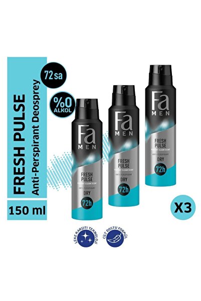 Fa Men Fresh Pulse Deosprey 150 ml Erkek Deodorant - 3 Adet 48 Saat Kalıcı Fe...