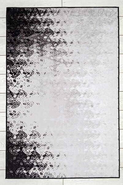 Oriente Home Linear Patterned Gray Black Washable Non-Slip Base Velvet Runner Hallway Carpet 7910