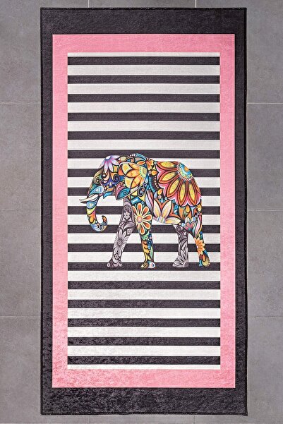 Oriente Home Fil Figürlü Pembe Siyah Kaymaz Taban Dijital Baskı Yıkanabilir K...
