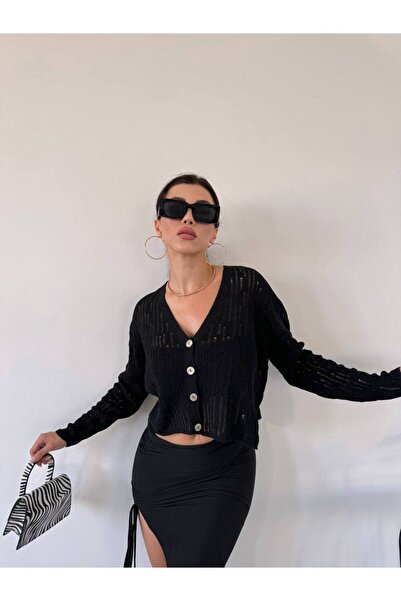 ubmbutik Tricotaj din bumbac tricotat Cardigan Crop pentru femei