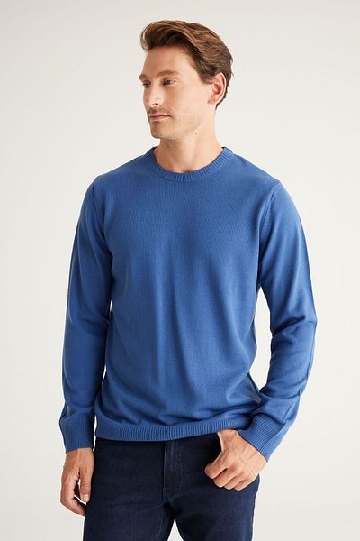 ALTINYILDIZ CLASSICS Ανδρικό πλεκτό πουλόβερ Indigo Anti-pilling - Λαιμός Crew, κανονική εφαρμογή