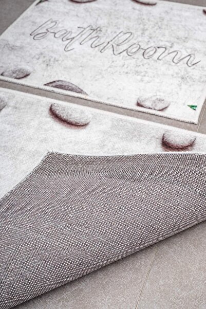 Oriente Home Figured Gray Green Non-Slip Base Washable Velvet 2-Piece Bath Mat 8731