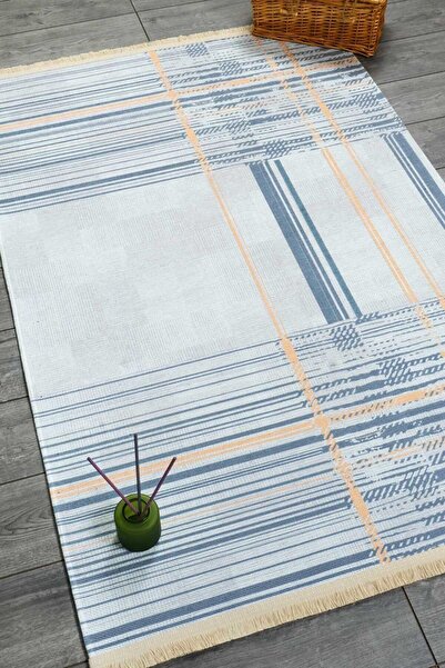 Oriente Home Bohemian Patterned Gray Blue Beige Runner Washable Entrance Chenille Hallway Carpet 7555