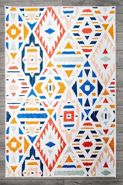 Oriente Home Geometrik Desenli Multirenk Çocuk Halısı Anti-bakteriyel Kaymaz ...
