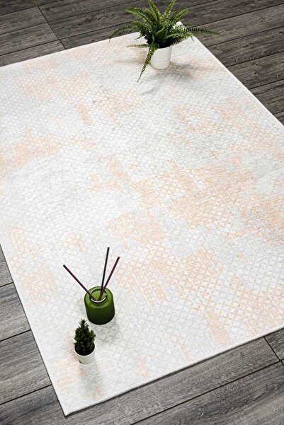Oriente Home Bohemian Patterned Gray Cream Washable Non-Slip Base Velvet Runner Hallway Carpet 7567