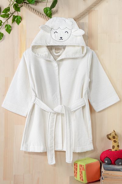 Tanem Home 100% Cotton Lamb Pattern Embroidered Hooded Children's Bathrobe for Girls / Boys