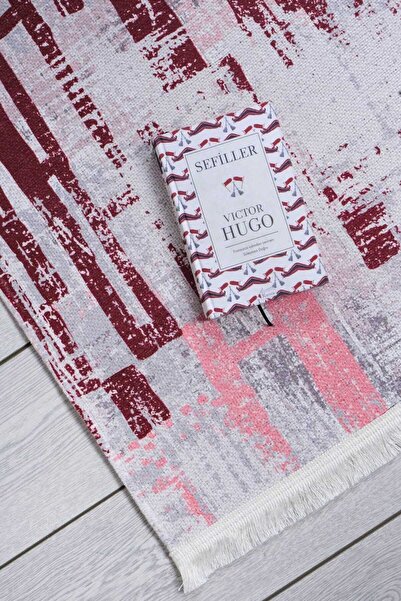 Oriente Home Bohemian Patterned Red Pink Runner Washable Entrance Chenille Hallway Carpet 7592