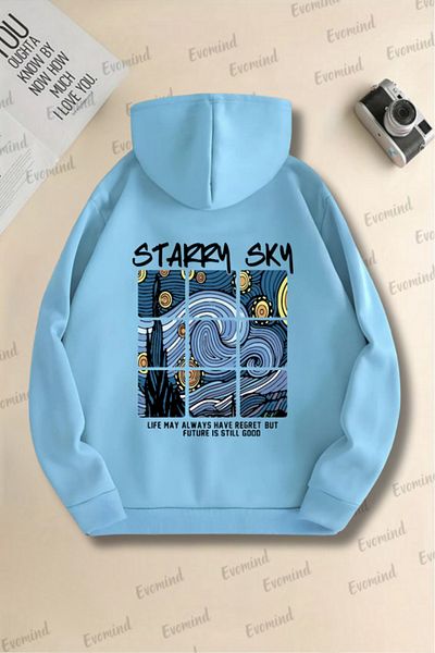 artı4 Unisex Adult and Kids Oversize Sweatshirt - Starry Sky Printed, Crew Neck