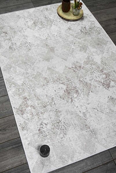 Oriente Home Modern Patterned Light Gray White Velvet Carpet Washable Non-Slip Floor Corridor Carpet Runner 7011
