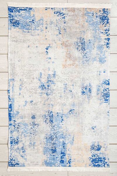 Oriente Home Modern Desenli Mavi Dokuma Halı Yıkanabilir Şönil Makina Halısı ...