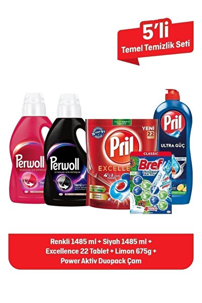 Perwoll Temel Temizlik Seti: Perwoll, Pril, Bref Deterjan ve Klozet Bloğu – K...