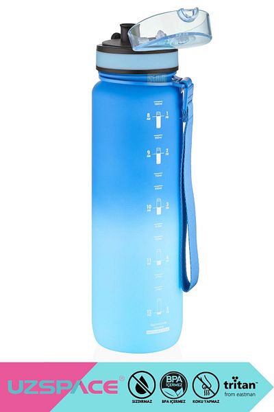 Uzspace 1000ml New Motivational Tritan Water Flask - Double Color, Leak-Proof, BPA Free, and Lockable Lid